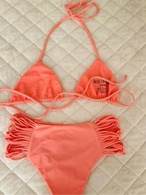 MIKOH Coral Ruched Triangle Bikini Set XS